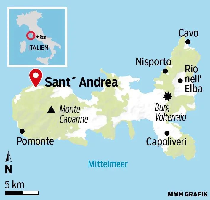 Lage der Insel Elba bei Italien