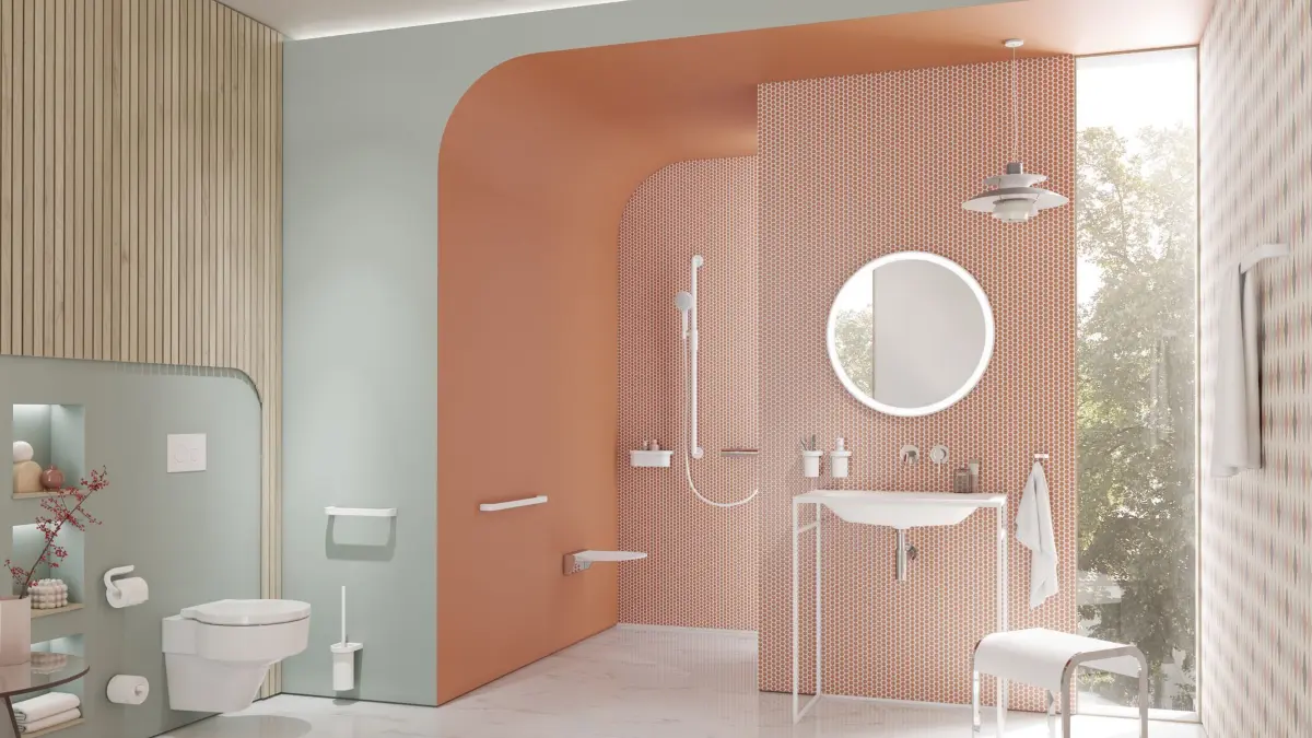 Ein barrierefreies Badezimmer: HANDOUT - Ob am WC, in der Dusche oder am Waschplatz: Funktionale Accessoires gibt es auch passend zum Design des Bades. (zu dpa: «Barrierearmes Bad: So gelingt der Umbau») Foto: Hewi/dpa-tmn - ACHTUNG: Nur zur redaktionellen Verwendung im Zusammenhang mit dem genannten Text und nur bei vollständiger Nennung des vorstehenden Credits - Honorarfrei nur für Bezieher des dpa-Themendienstes +++ dpa-Themendienst +++