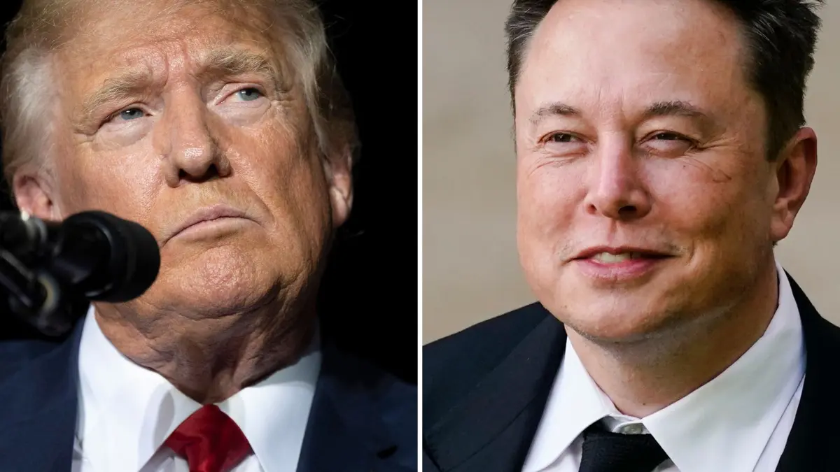 Wahlkampf in den USA - Trump und Musk: 12.07.2021, USA, ---: KOMBO - Diese Fotokombination zeigt Donald Trump (l), ehemaliger Präsident der USA, während einer Kundgebung am 8. Oktober 2022, und Elon Musk am 12. Juli 2021. Foto: Matt Rourke/Jos' Luis Villegas/AP/dpa +++ dpa-Bildfunk +++