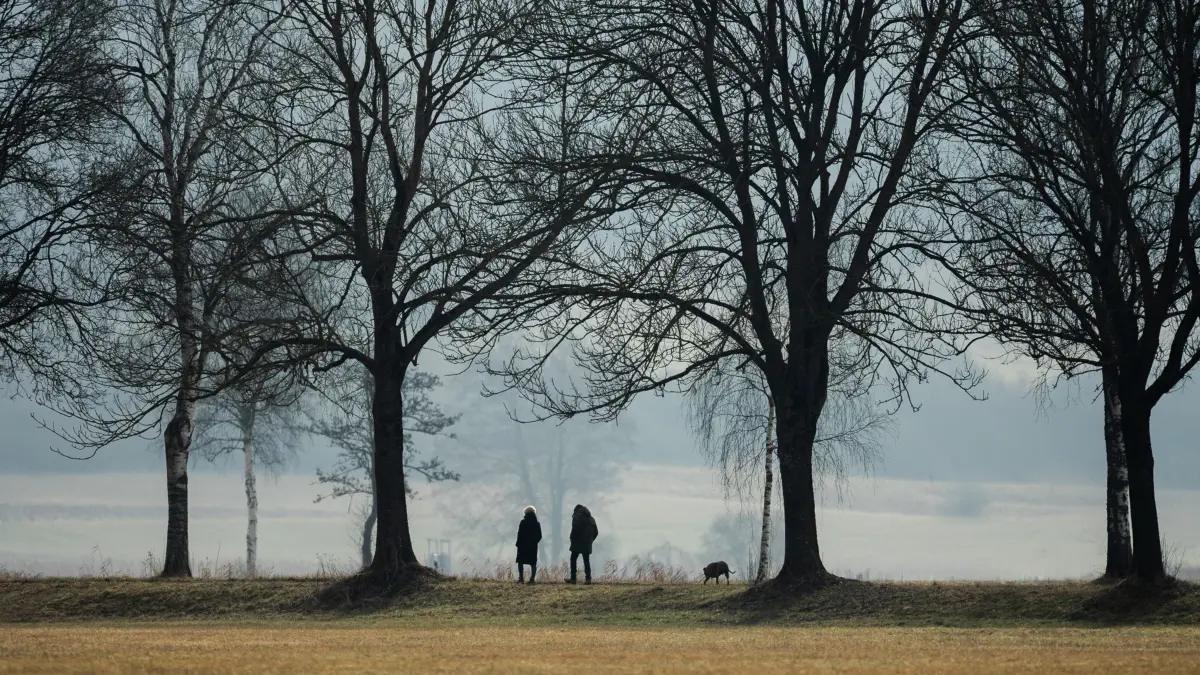 ARCHIV - 22.02.2025, Baden-Württemberg, Donaueschingen: Zwei Personen mit Hund gehen bei Sonnenschein auf einem Wanderweg bei Donaueschingen spazieren. (zu dpa: «Milder Winter mit viel Sonne und ohne Rekorde im Südwesten») Foto: Silas Stein/dpa +++ dpa-Bildfunk +++