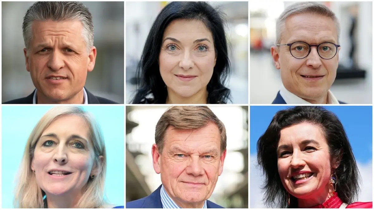 Sie sollen in der neuen Regierung Ministerämter übernehmen: Kanzleramtschef Thorsten Frei, Wirtschaftsministerin Katherina Reiche, DIgitalminister Karsten Wildberger, Außenminister Johann Wadephul (alle CDU), Forschungs- und Raumfahrtministerin Dorothee Bär (CSU).