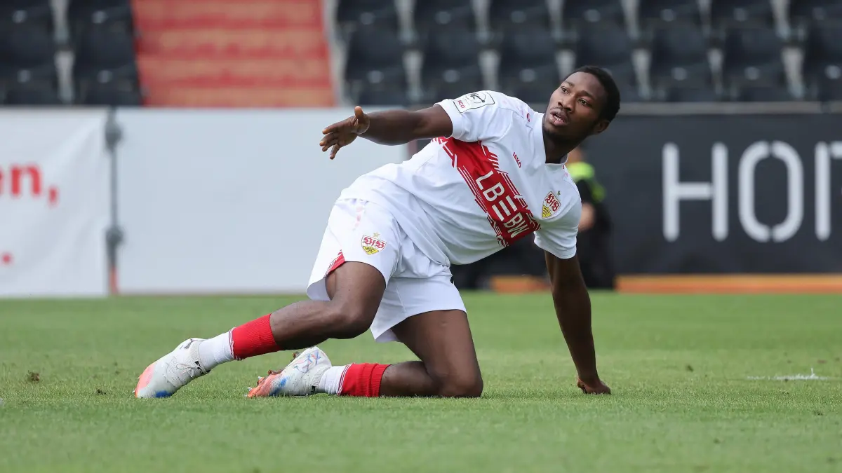 Fußball VfB Stuttgart II vs. SC Verl: Aspach , Fußball 3.Liga , VfB Stuttgart II vs. SC Verl , Mohamed Sankoh VfB *** Aspach , Football 3 League , VfB Stuttgart II vs SC Verl , Mohamed Sankoh VfB