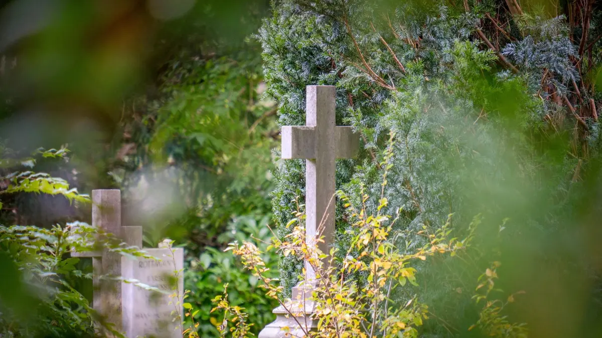 Eigene Beerdigung: Die letzte Ruhe selbst planen: Grabsteine auf dem Stadtfriedhof Engesohde, einem der aeltesten Friedhoefe in Hannover (Symbolfoto vom 25.10.2023). Es gibt sicher schoenere Dinge, ueber die man nachdenken kann. Doch es ist sinnvoll, sich um die eigene Bestattung zu kuemmern. Wer rechtzeitig vorsorgt, nimmt sich und seinen Angehoerigen eine Menge ab. (Siehe epd-Bericht vom 07.11.2025) *** Local Caption *** 00497358