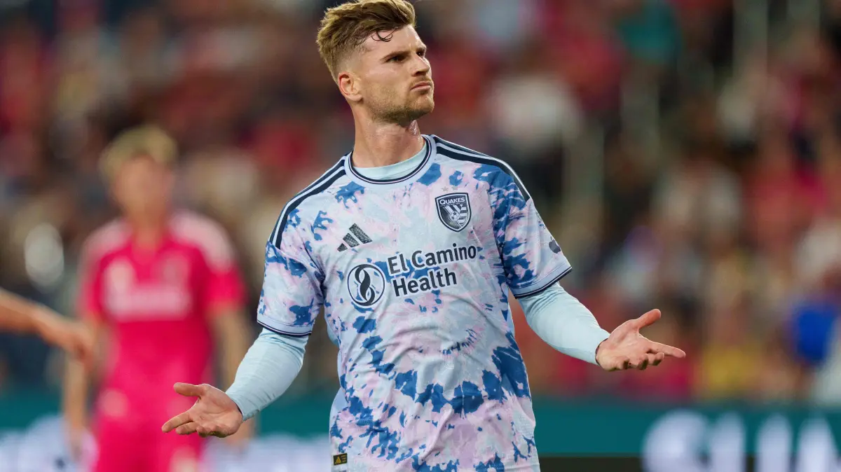 St. Louis CITY SC v San Jose Earthquakes: ST LOUIS, MISSOURI - APRIL 25: Timo Werner #11 of San Jose Earthquakes celebrates after scoring his team's second goal during the MLS match between St. Louis CITY SC and San Jose Earthquakes at Energizer Park on April 25, 2026 in St Louis, Missouri. Chris Carter/Getty Images/AFP (Photo by Chris Carter / GETTY IMAGES NORTH AMERICA / Getty Images via AFP)