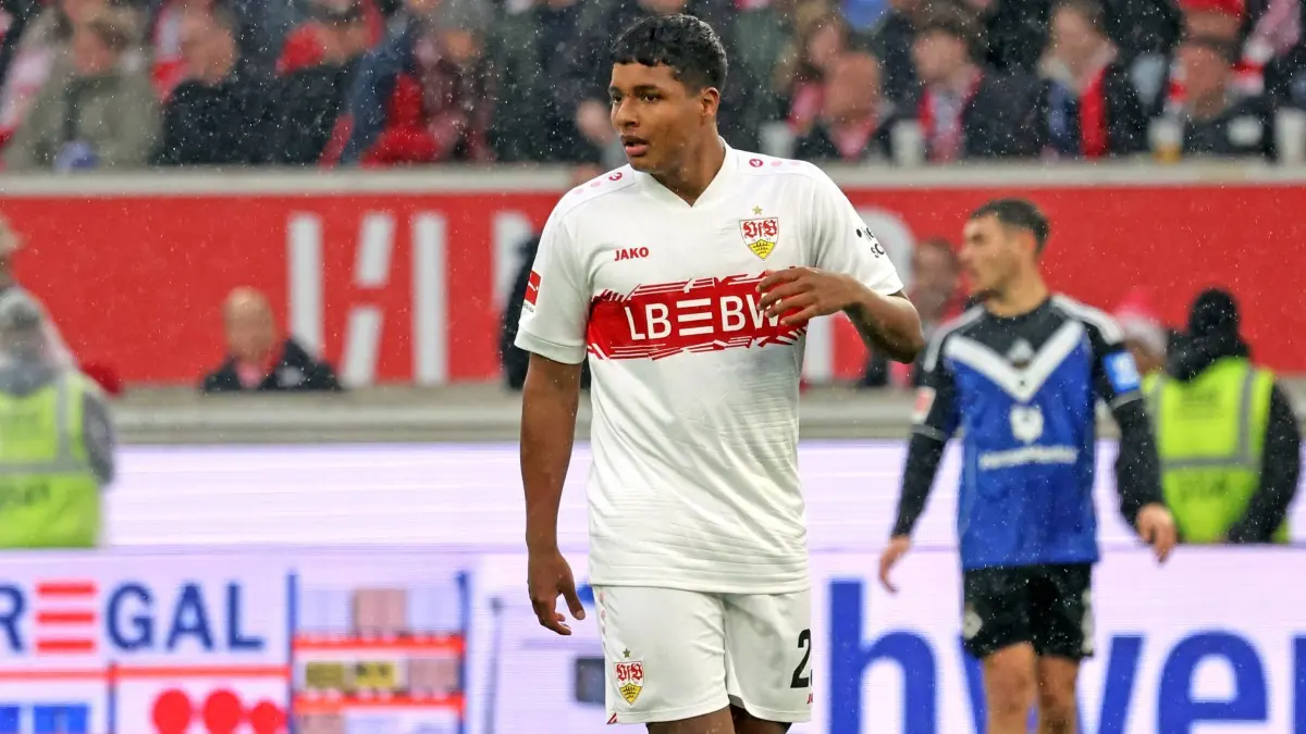 12.04.26 VfB Stuttgart - Hamburger SV Deutschland, Stuttgart, 12.04.2026, Fussball, Bundesliga, Saison 2025/2026, VfB Stuttgart - Hamburger SV: Jeremy Arevalo Hamburger SV. *** 12 04 26 VfB Stuttgart Hamburg SV Germany, Stuttgart, 12 04 2026, Soccer, Bundesliga, Season 2025 2026, VfB Stuttgart Hamburg SV Jeremy Arevalo Hamburg SV