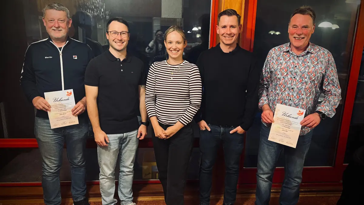 Der neue und der bisherige Vorstand des TC Horb von links: Martin Dörr (bislang zweiter Vorsitzender), Nico Berger, Lisa Dörr und Manuel Kreidler (neues Vorstandstrio des Vereins), und Olaf Gläser (bislang erster Vorsitzender).
