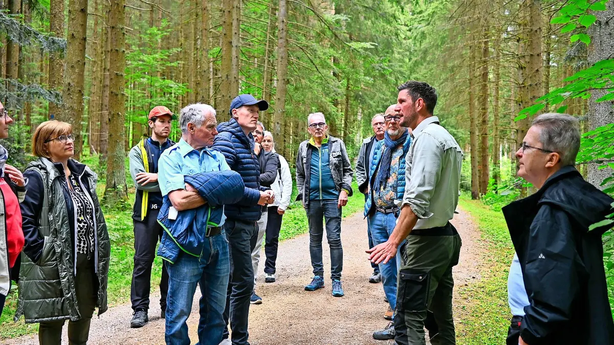 Revierförster Matthias Berger (zweiter von rechts) informierte den Gemeinderat an mehreren Stellen im Bad Dürrheimer Forst über die Waldverjüngung.