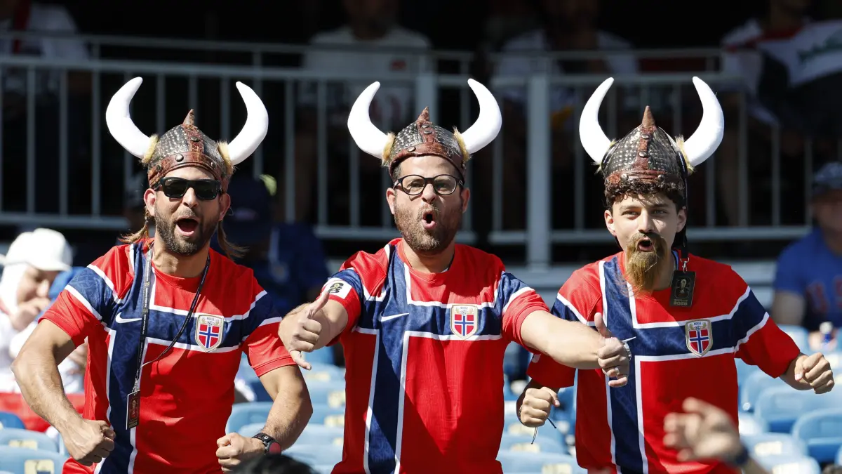 SOCCER: JUN 16 FIFA World Cup 26 Group I - Iraq vs Norway: FOXBOROUGH, MA - JUNE 16: Norway fans whoop it up before a FIFA World Cup, WM, Weltmeisterschaft, Fussball 2026 Group I match between Iraq and Norway on June 16, 2026 at Boston Stadium in Foxborough, Massachusetts. Photo by Fred Kfoury III/Icon Sportswire SOCCER: JUN 16 FIFA World Cup 26 Group I - Iraq vs Norway EDITORIAL USE ONLY Icon482260616078