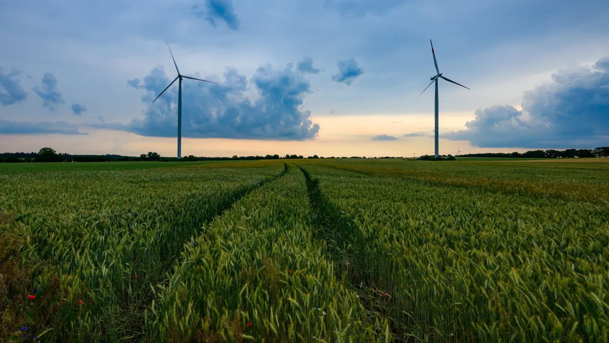 Gewitter über Brandenburg: 20.06.2026, Brandenburg, Petersdorf: Dunkle Gewitterwolken ziehen über die Landschaft mit Windenergieanlagen im östlichen Brandenburg. Foto: Patrick Pleul/dpa +++ dpa-Bildfunk +++