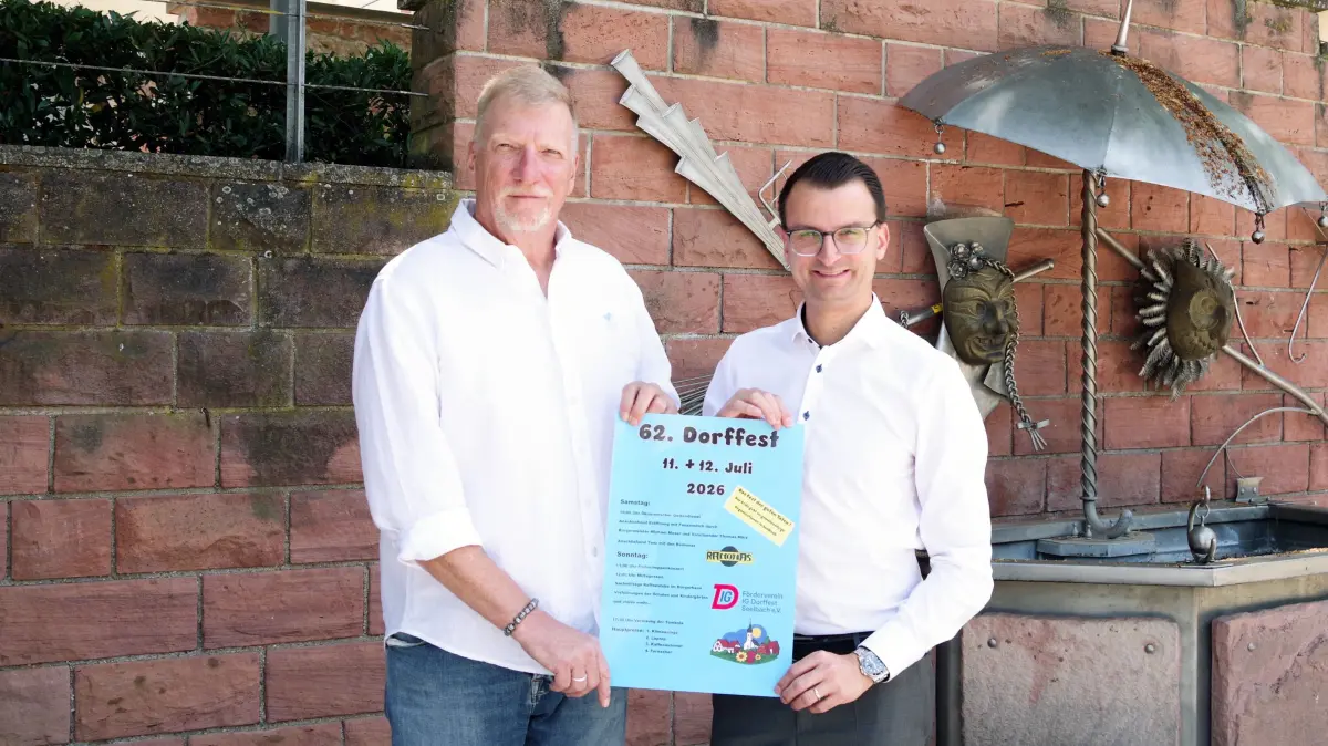 Thomas März (links) und Bürgermeister Michael Moser präsentieren das Plakat für die Veranstaltung.