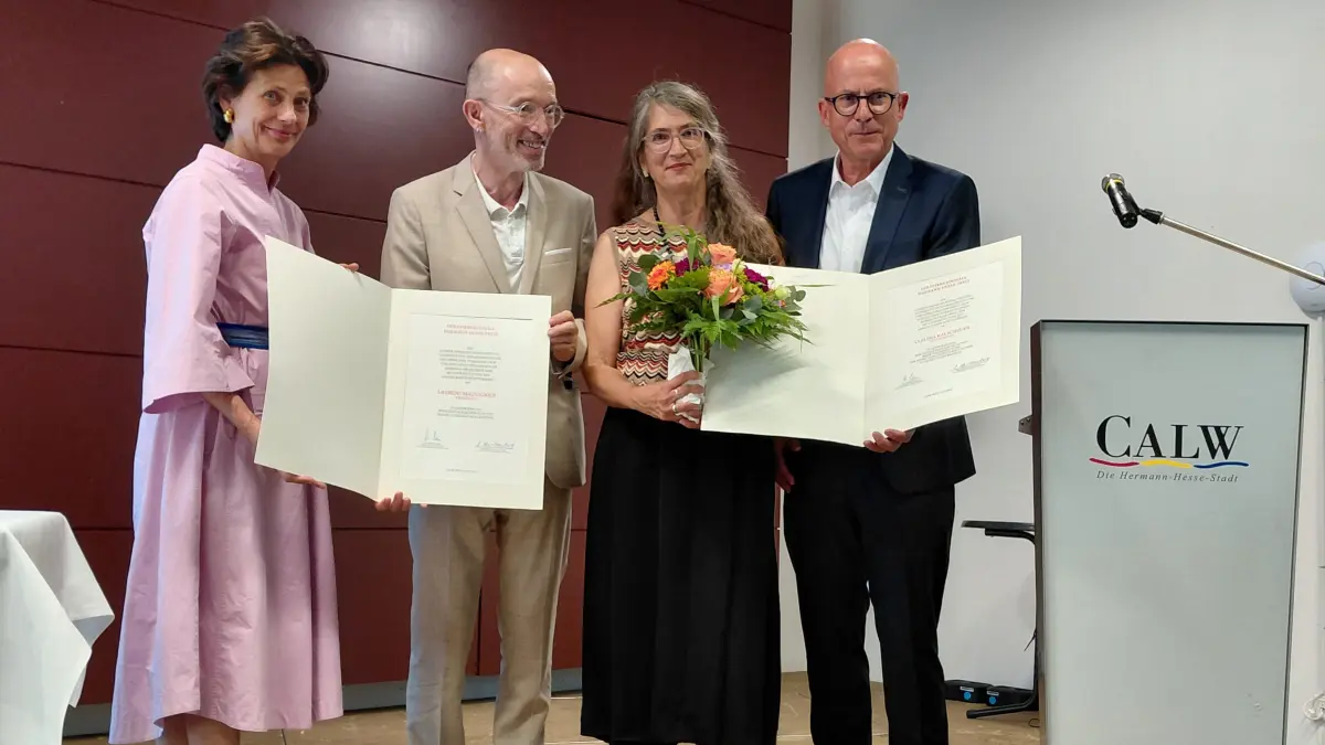 Julia Herzogin von Württemberg (von links), Laurent Mauvignier, Claudia Kalscheuer und Andreas Narr