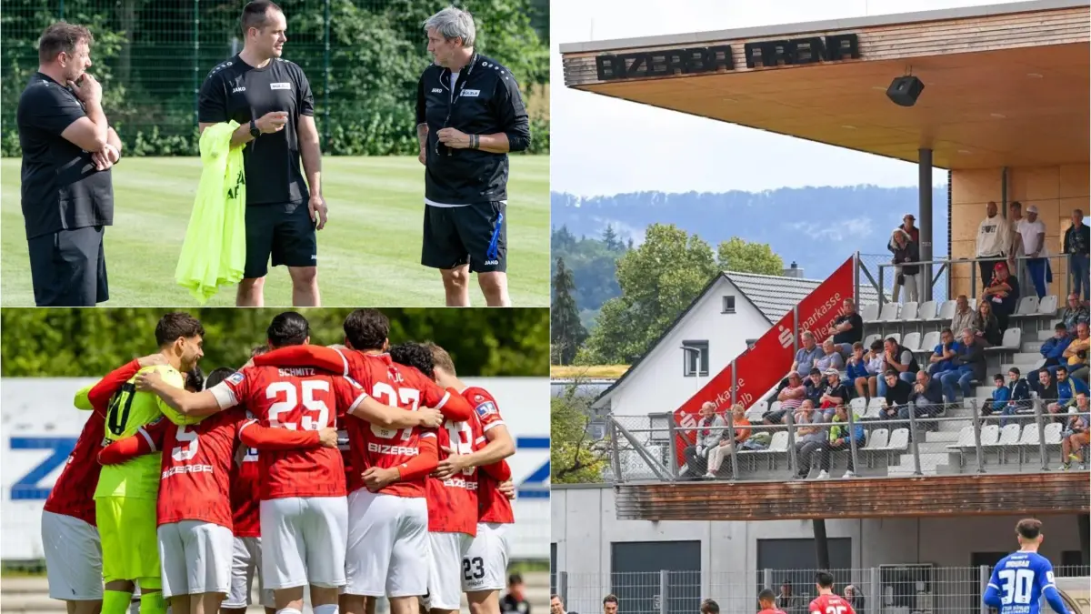 Die TSG Balingen ist am 1. Juli in die Vorbereitung auf die neue Saison gestartet. Die Mannschaft von Neu-Trainer Michael Schilling (oben links, ganz rechts im Bild) eröffnet die Oberliga-Spielzeit am 8. August mit einem Derby gegen den FC 08 Villingen.