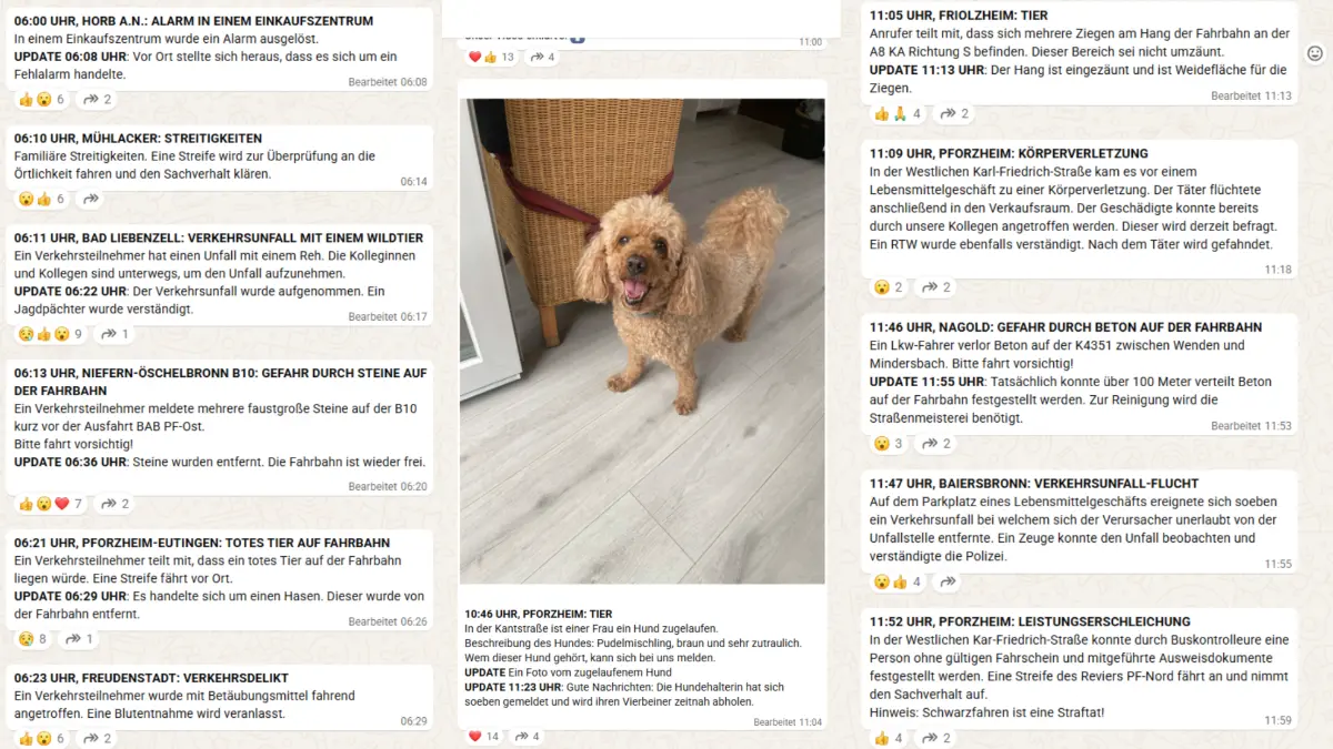 Einsätze Polizeipräsidium Pforzheim WhatsApp