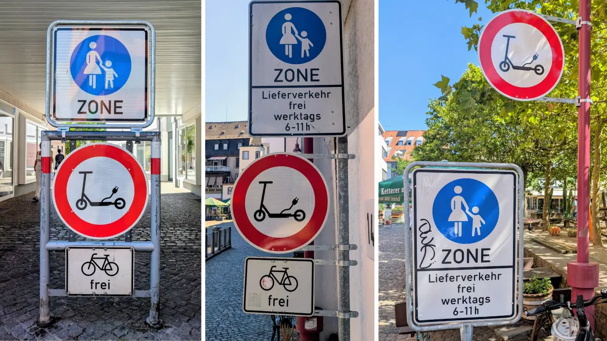 Eindeutiges Signal: In der Fußgängerzone haben E-Scooter nichts verloren.