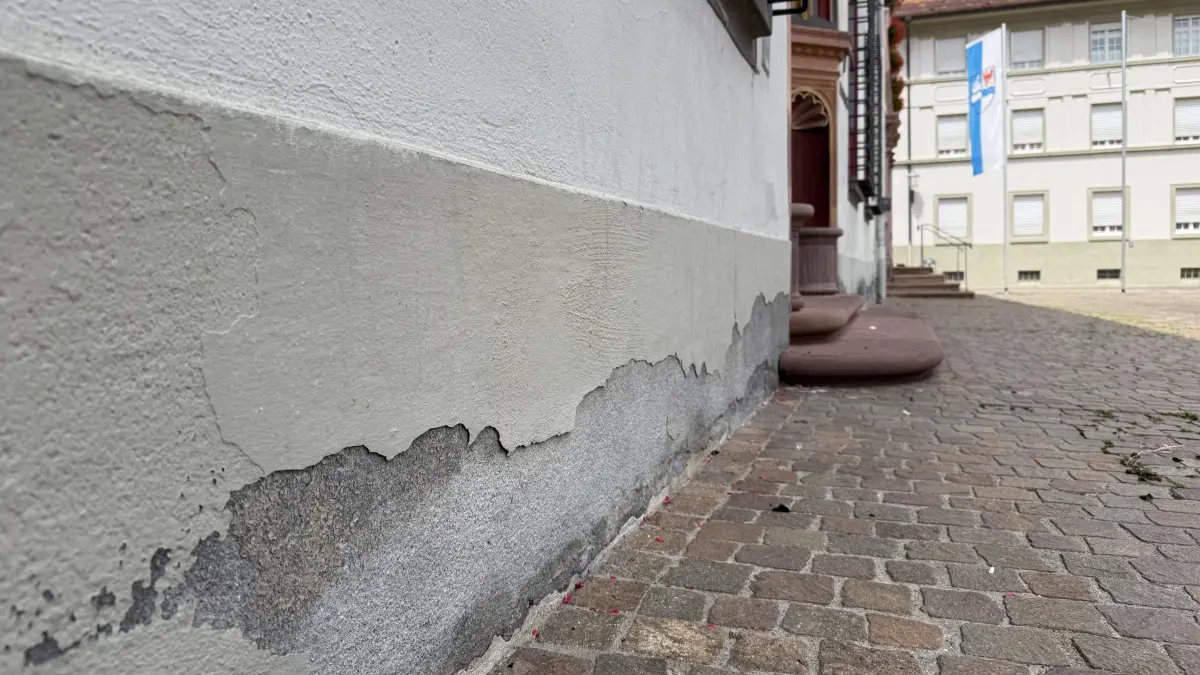 Der Putz bröckelt, die Fassade hat Risse – das Villinger Rathaus ist sanierungsbedürftig.
