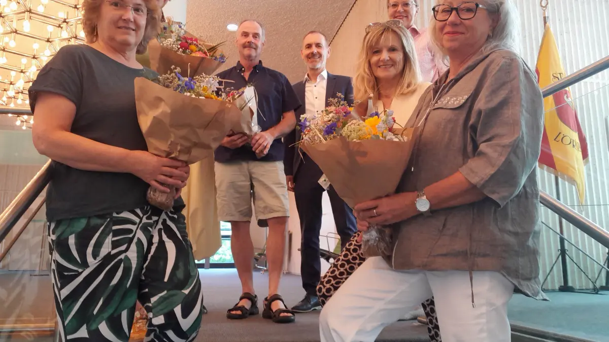 Bei der Verabschiedung: (von links) Petra Brandes, Caroline Buffet, Eberhard Bühler, Oberbürgermeister Jörg Lutz, Barbara Brändlin, Bürgermeisterin Monika Neuhöfer-Avdic und Gabriele Klemm