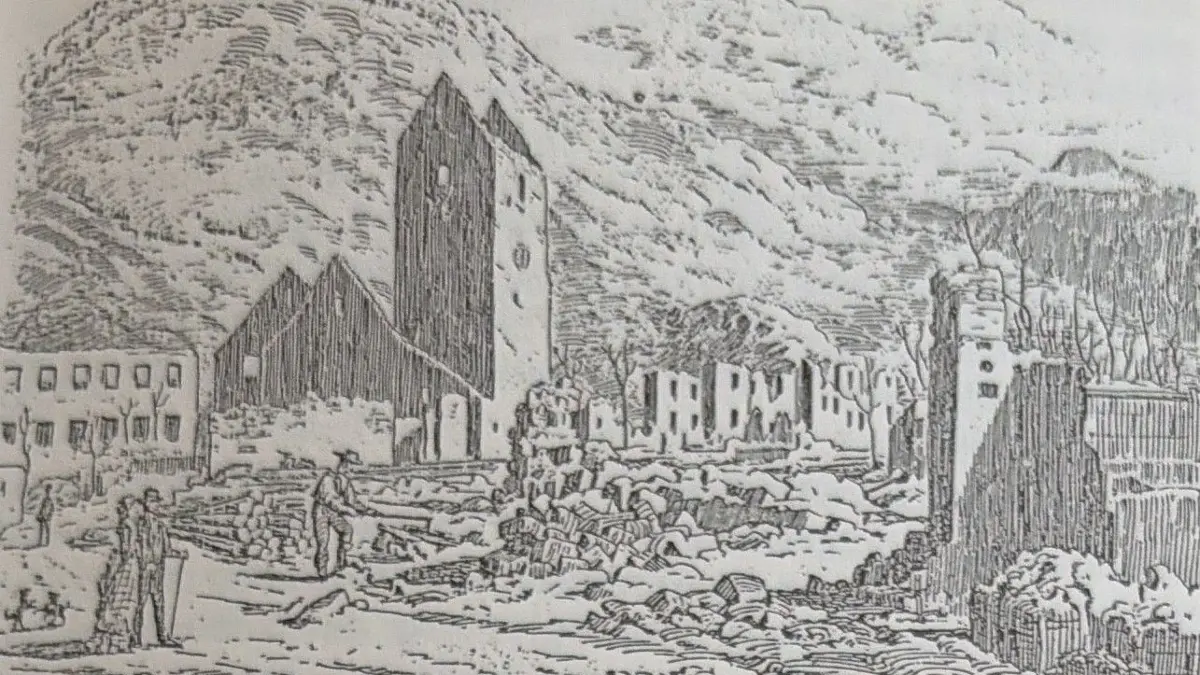 Zeichnung vom Todtnauer Stadtbrand in der Chronik.