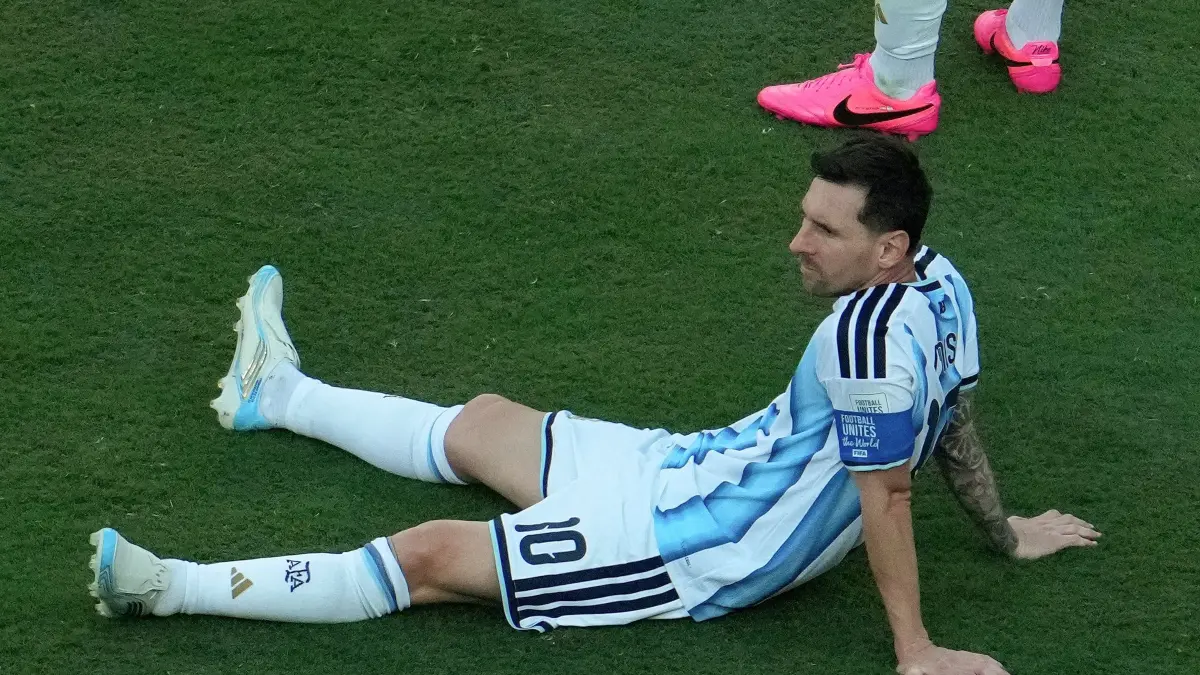 FBL-WC-2026-MATCH104-ESP-ARG-FINAL: Argentina's forward #10 Lionel Messi reacts after the 2026 World Cup football tournament final match between Spain and Argentina at the New York/New Jersey Stadium in East Rutherford on July 19, 2026. Spain beat 10-man Argentina 1-0 after extra-time to win their second World Cup. (Photo by TIMOTHY A. CLARY / AFP)