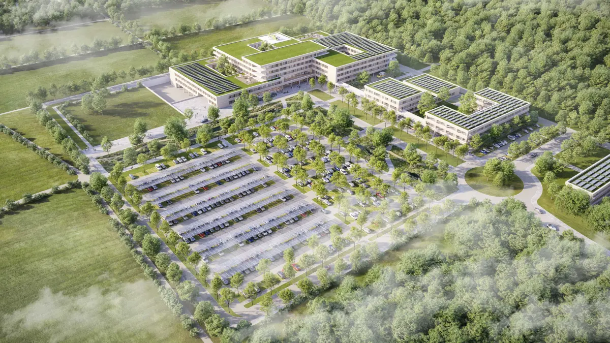 Standort nicht auf der Kippe: So stellen sich die Architekten den Lahrer Klinik-Neubau in Langenwinkel vor.