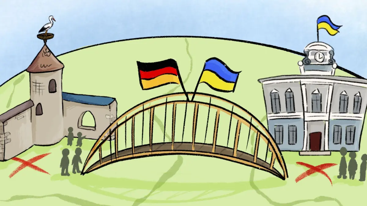 Die Brücke zwischen Lahr und Kalusch ist gebaut (Karikatur)
