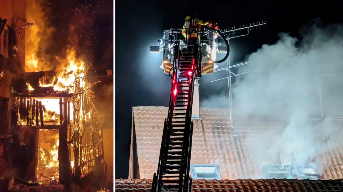 Mit der Drehleiter bekämpfte die Feuerwehr von der Rottenburger Königstraße aus den Brand eines Wohnhauses in der Burgsteige.