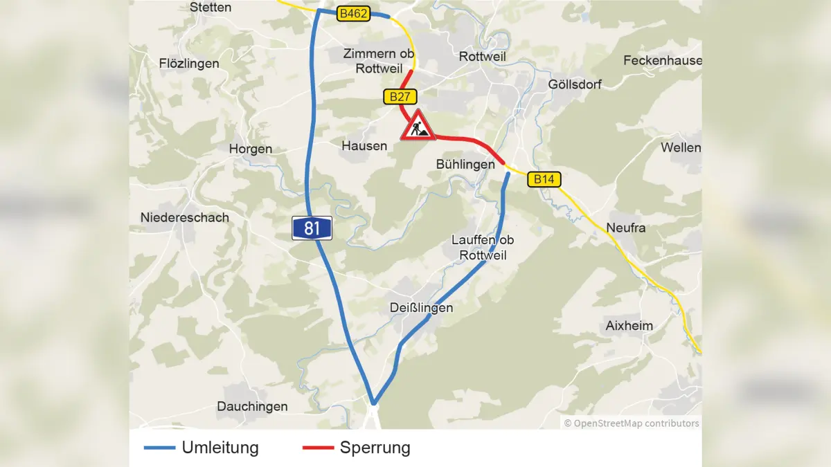 Die Sperrung auf der B14/B27.