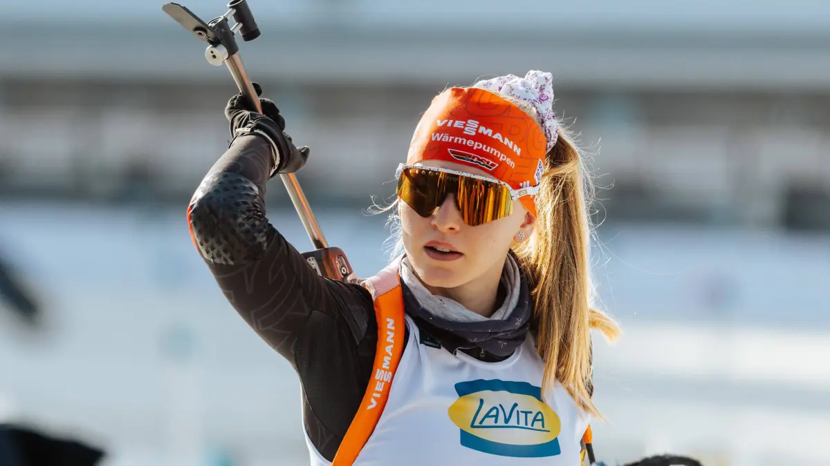 19.03.26, BMW IBU World Cup Biathlon Oslo, 7.5km Sprint Women, 2025/2026 season Julia Tannheimer GER during Zeroing before the race Olso Holmenkollen National Ski Arena Oslo Norway