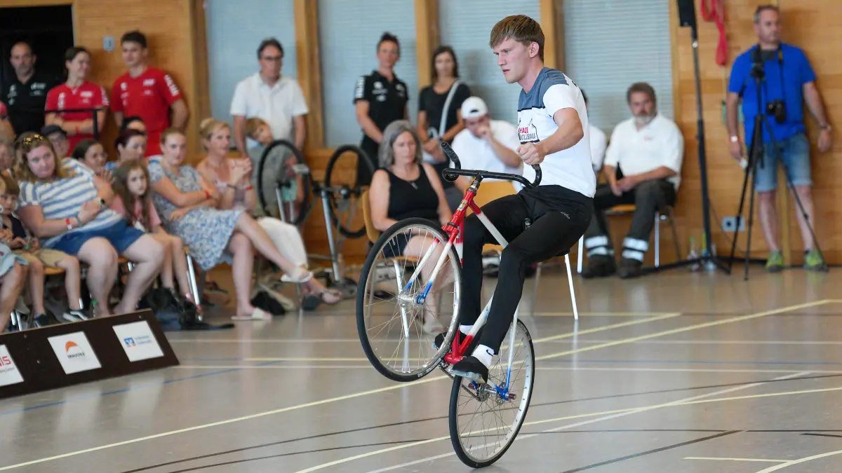 Weltcup, Kunstrad, 01.08.2026 Foto: Eibner-Pressefoto/Pascal Sattler: Jonas Beiter während seiner Kür, RV Trillfingen, Deutschland, Weltcup, Kunstrad, 01.08.2026 Weltcup, Kunstrad, 01.08.2026 Foto: Eibner-Pressefoto/Pascal Sattler *** Jonas Beiter during his freestyle routine, RV Trillfingen, Germany, World Cup, artistic cycling, August 1, 2026 World Cup, artistic cycling, August 1, 2026 Photo: Eibner Press Photo by Pascal Sattler Copyright: xEibner-Pressefotox EP_PSR