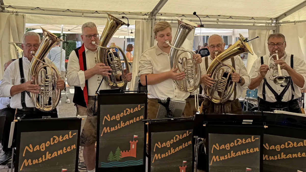 Die Nagoldtalmusikanten sorgten beim „Bronnafeschd“ auf dem Emminger Dorfplatz für stimmungsvolle Klänge.