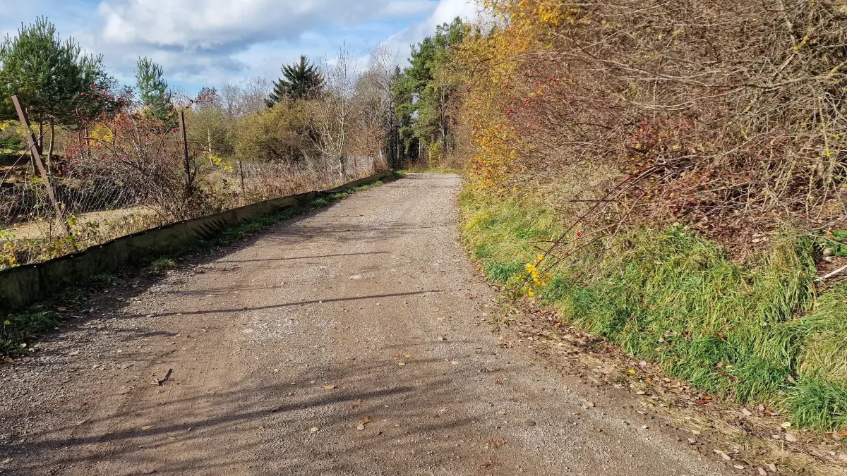 Die zukünftige Auffahrt zum Gewerbegebiet Kreuzäcker. Links des Weges befindet sich der Steinbruch. Dieser Weg soll als Erschließungsstraße dienen.