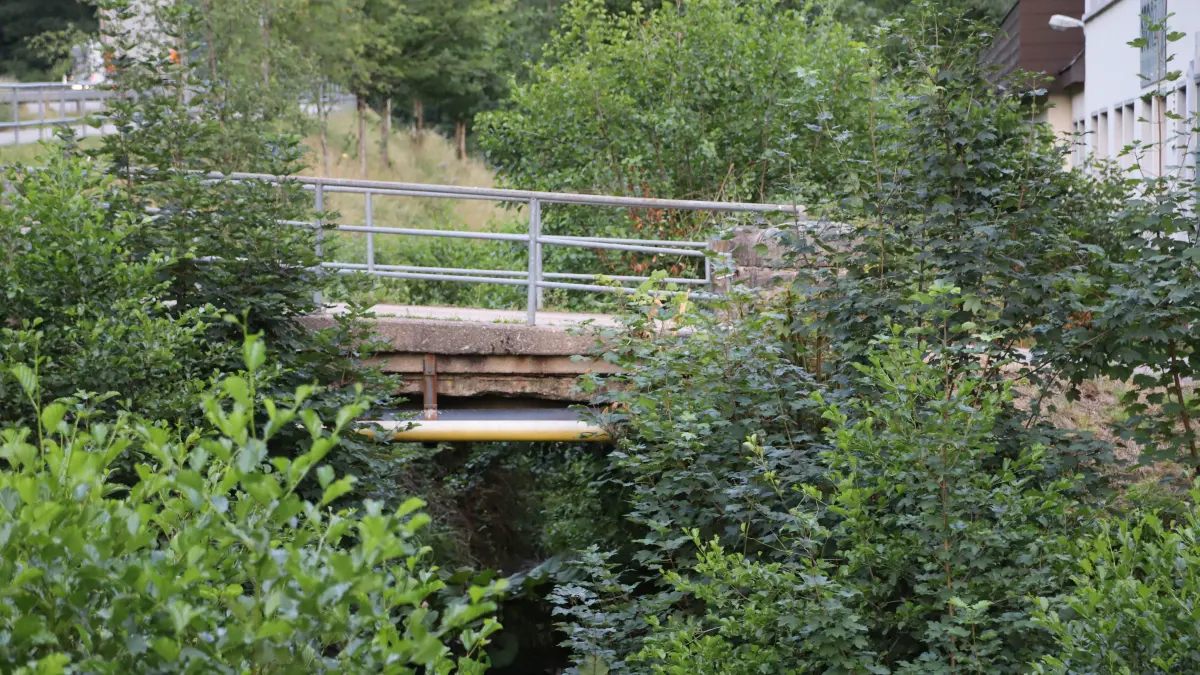 Diese Brücke soll im Zuge des Baus der Firma Finkbeiner erneuert werden – sie stellt die künftige Zufahrt dar, mit der Wendemanöver auf der B33 vermieden werden sollen