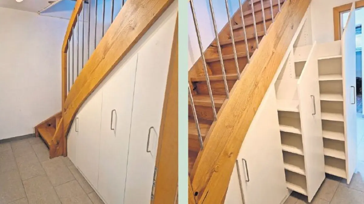 Unter Treppen findet sich Platz und wichtiger Stauraum für den Einbau von Schränken, um beispielsweise Schuhe, Haushaltsutensilien, Reinigungszubehör und Bügelbrett zu verstauen. Nübel holz + form findet die optimalen Lösungen.