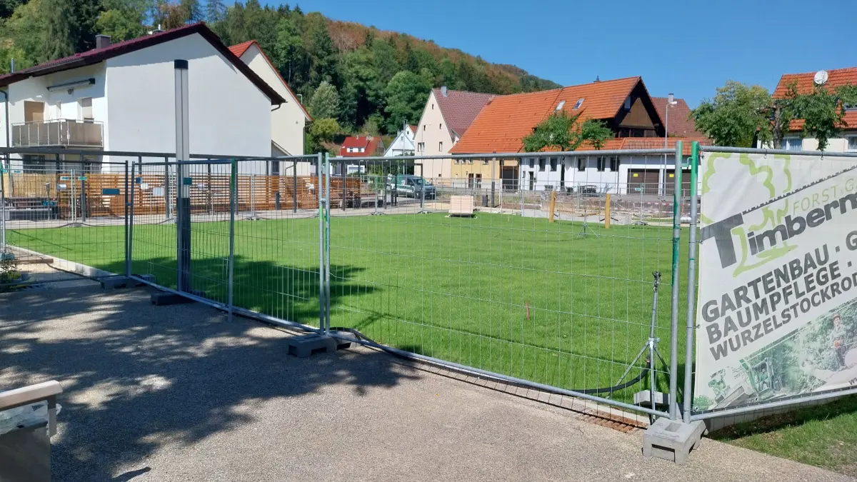 Der Truchtelfinger Rathausplatz ist derzeit eine der wenigen Grasflächen in der Stadt, die grün sind.