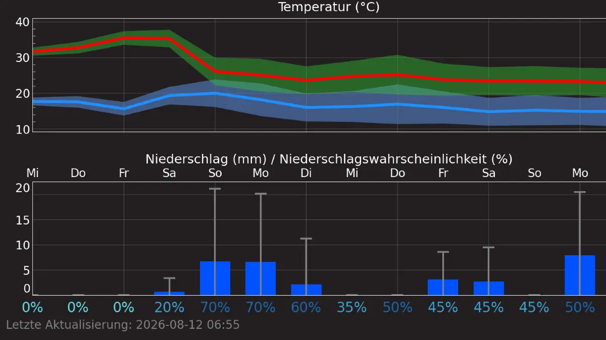 Diese Grafik zeigt die Regenwahrscheinlichkeit für die kommenden Tage.