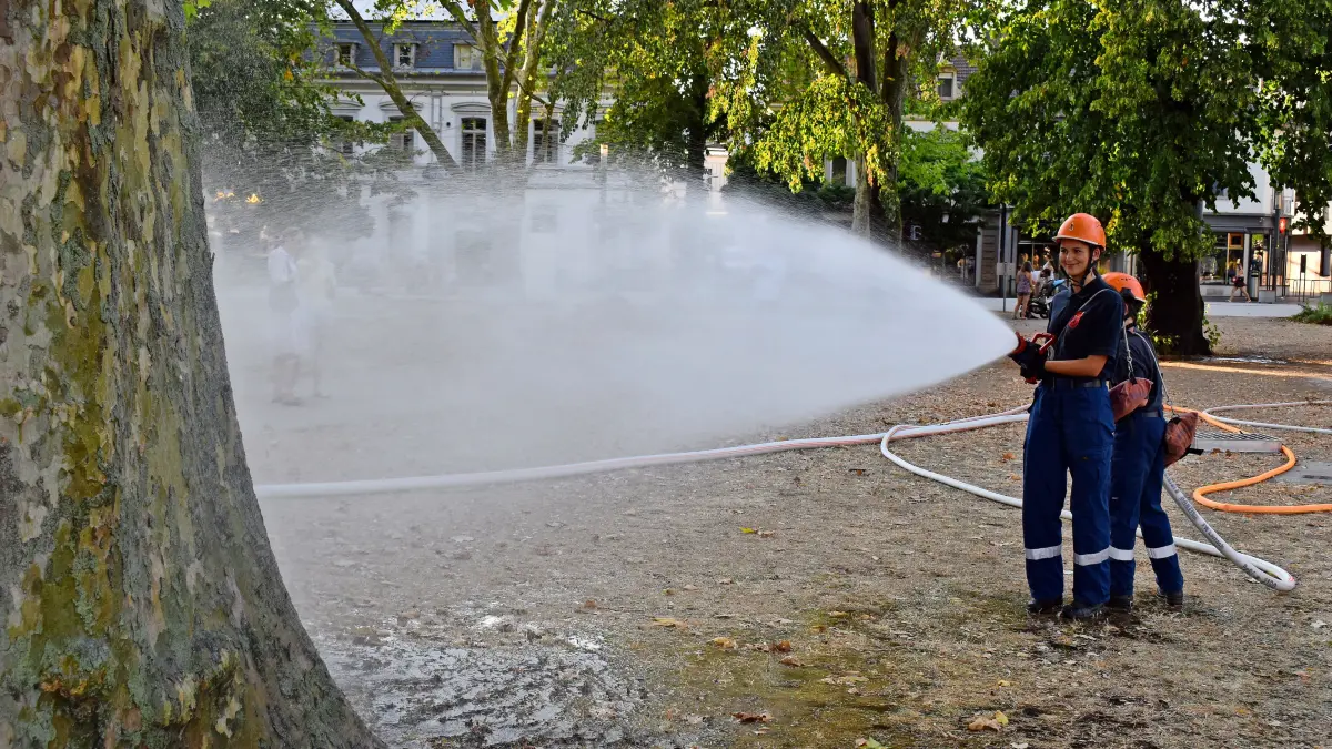 Die Lörracher Jugendfeuerwehr hatte sichtlich Spaß bei ihrer Übung im Hebelpark. Den Bäumen hat sie auch gutgetan.