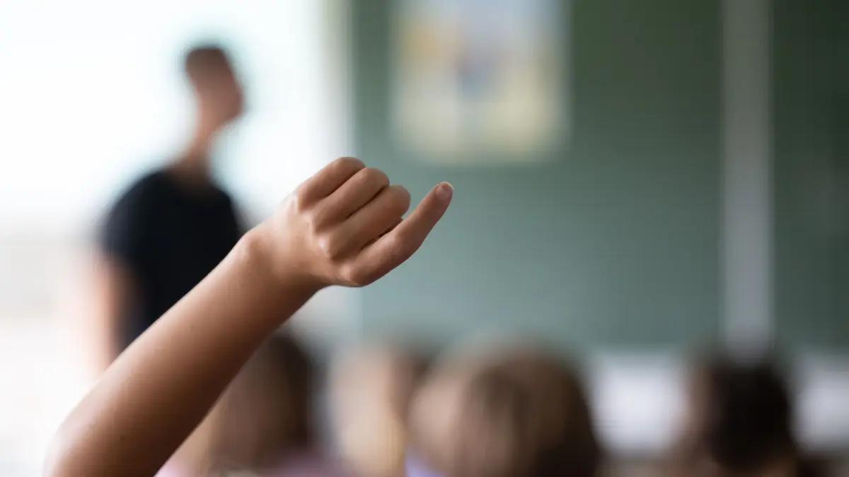 Mehr neue Lehrer als Abgänge in Sachsen-Anhalt: PRODUKTION - 27.06.2024, Baden-Württemberg, Neckartailfingen: Schülerinnen und Schüler einer vierten Klasse einer Grundschule nehmen am Unterricht teil, eine Schülerin meldet sich. (zu dpa: «Erstmals wieder mehr neue Lehrer als Abgänge») Foto: Marijan Murat/dpa +++ dpa-Bildfunk +++