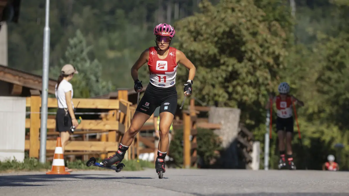 FIS Nordic Combined Summer Grand Prix in Bischofshofen, Austria: Nathalie ARMBRUSTER, GER, bib number 11, Action Photo
, Women's Individual Gundersen Large Hill/5km at FIS Nordic Combined Summer Grand Prix in Bischofshofen, Austria, Austria, 2026-08-15, Photo Credit: action press / NocoGirls