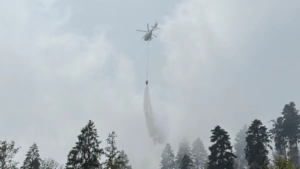 Für den Waldbrand am steilen Hang in Schramberg wurde ein Löschhubschrauber eingesetzt.