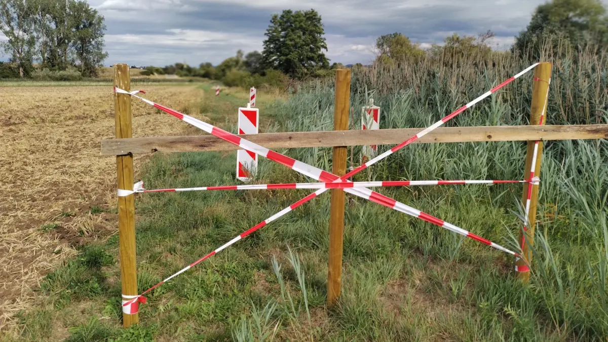 Halt, hier sind Biber und dürfen nicht gestört werden: Mit Holzlatten, Flatterband und Warnbaken sind die Stellen im Zimmerner Tal bei Gruol sichtbar gemacht worden.