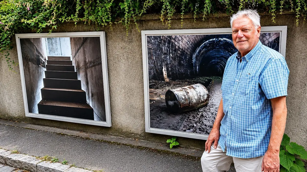 Gerhard Hanemann, Ideengeber und Macher der Freilichtgalerie Art-Dorf (hier vor großflächigen Fotos von Hanspeter Weiß an der Mauer an der Dorfstraße) zieht sich nach 20 Jahren zurück.