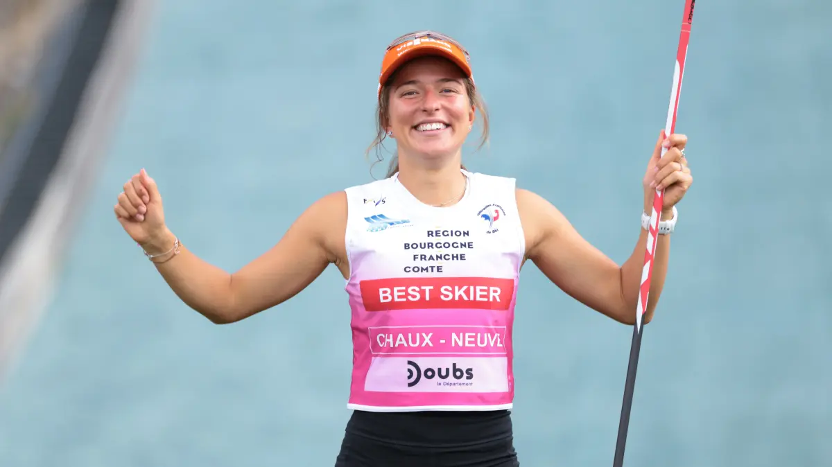 FIS Nordic Combined Summer Grand Prix in Chaux-Neuve, France: Nathalie ARMBRUSTER, GER, podium photo, Women's Individual Gundersen Large Hill/5km at FIS Nordic Combined Summer Grand Prix in Chaux-Neuve, France, 2026-08-22, Photo Credit: action press / NocoGirls
