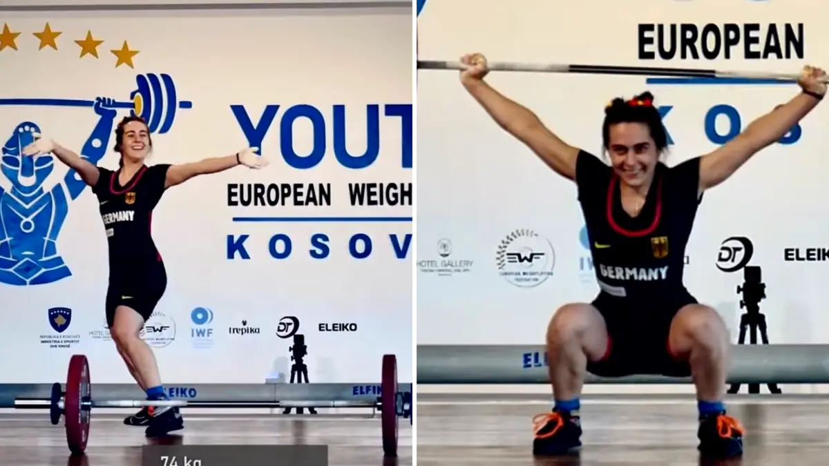 Ariane Krämer stemmt 74 Kilogramm nach oben (rechts) und freut sich anschließend mit dem Publikum.