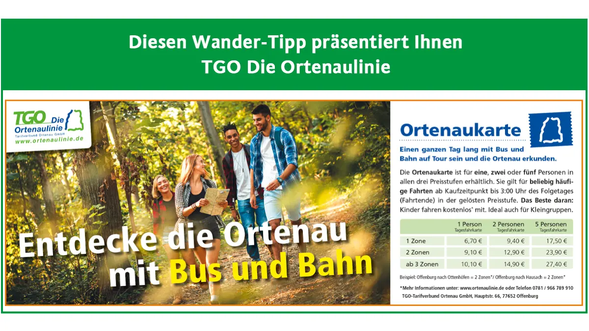 Mit der Ortenaukarte können Wanderer einen ganzen Tag mit Bus und Bahn unterwegs sein.