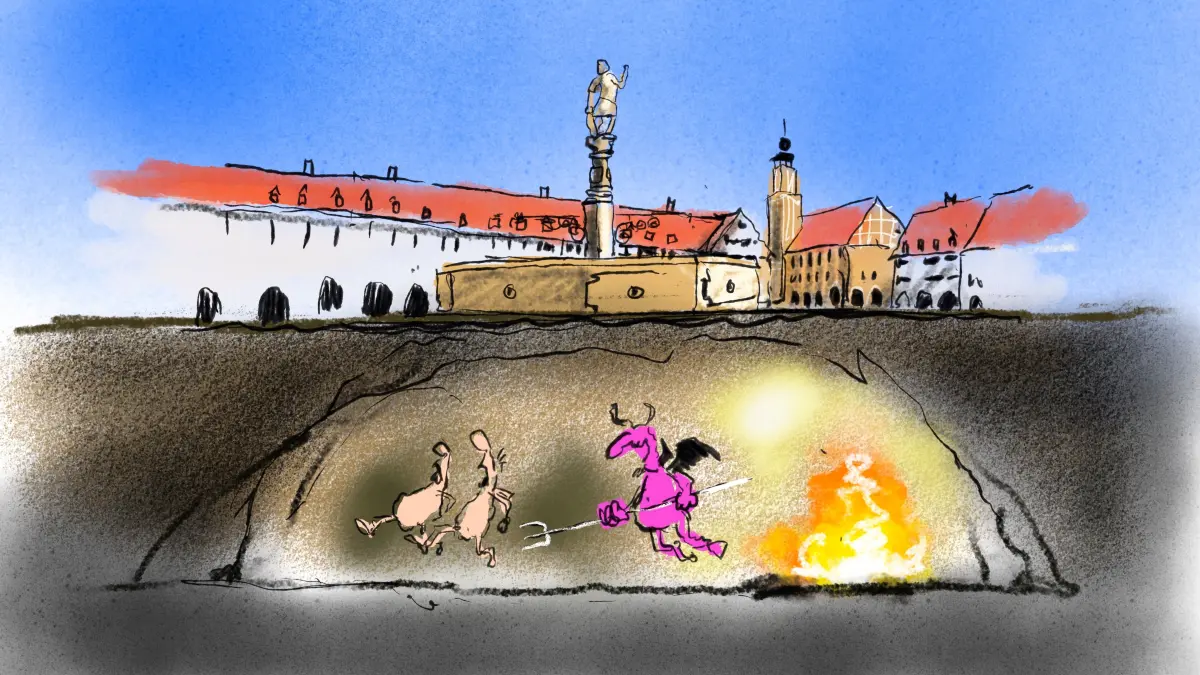 Was viele nicht wissen: Direkt unter den Denkmälern gibt es spezielle Höllen, wo Leute für Vandalismus krass bestraft werden. Und der Dreizack, der da unten zum Einsatz kommt, macht bestimmt niemand kaputt. Oben auf der Erde braucht es dagegen kundige Schmiede, um so ein Gerät für den Neptunbrunnen wieder in Form zu bringen.
