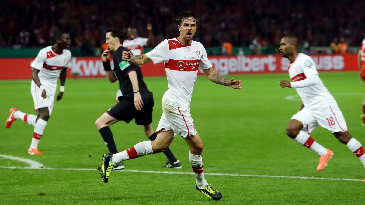 BAU // Berlin , Fußball DFB Pokal Finale Bayern München vs. VFB Stuttgart
Jubel Martin harnik ( VFB ) nach dem Tor zum 2 : 3