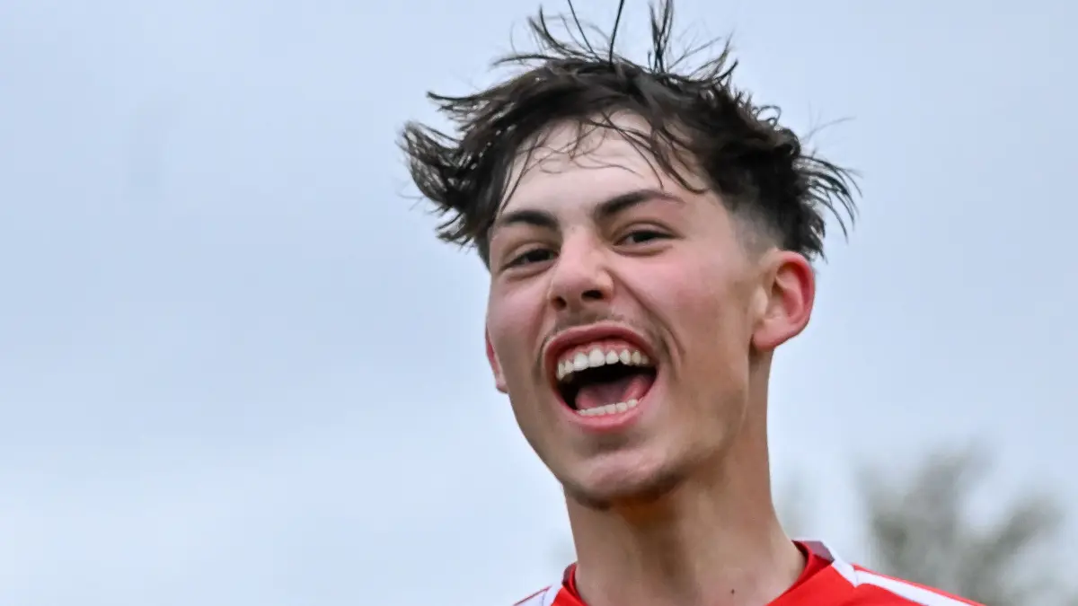 Jubel nach dem Tor zum 0:1 mit Giuliano Scalici (FC Auggen, #18)
GER, FC Wolfenweiler/Schallstadt - FC Auggen, Fussball, SBFV Rothaus Pokal, Halbfinale, Saison 2024/2025, 17.04.2025
Foto: TH Fotografie/Thomas Hess