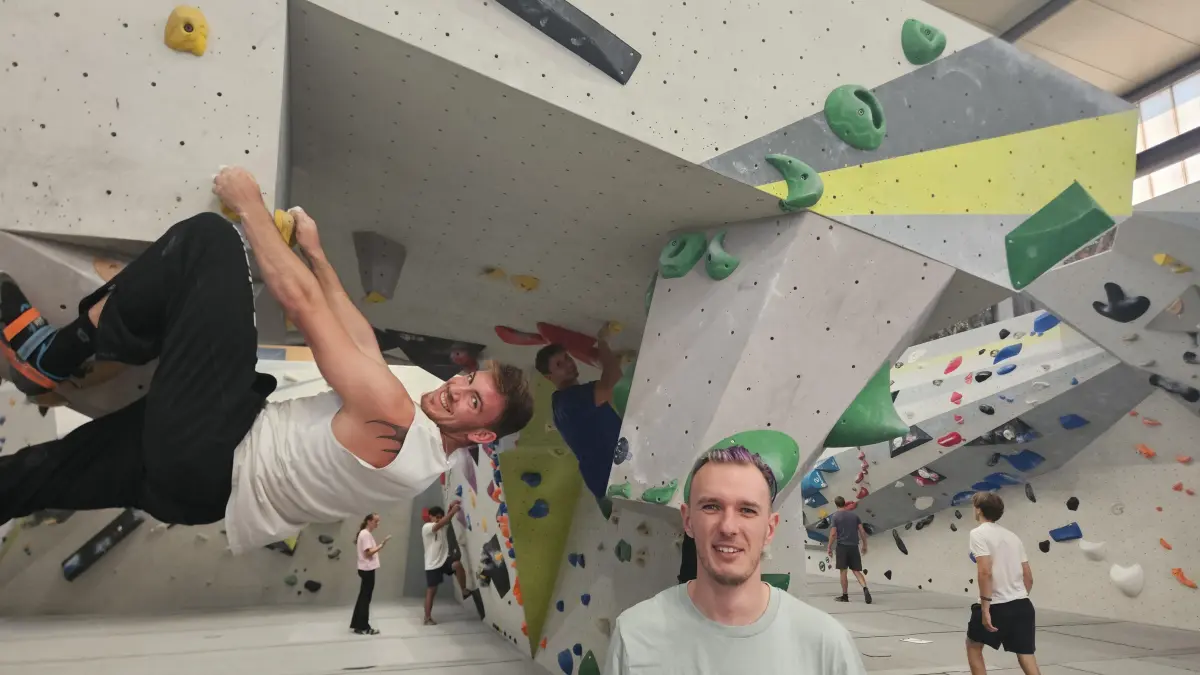 Für Christoph Becker (vorne) und die Kletterfans heißt es am 31. Oktober Abschied nehmen vom Bouldercenter in Wyhlen.