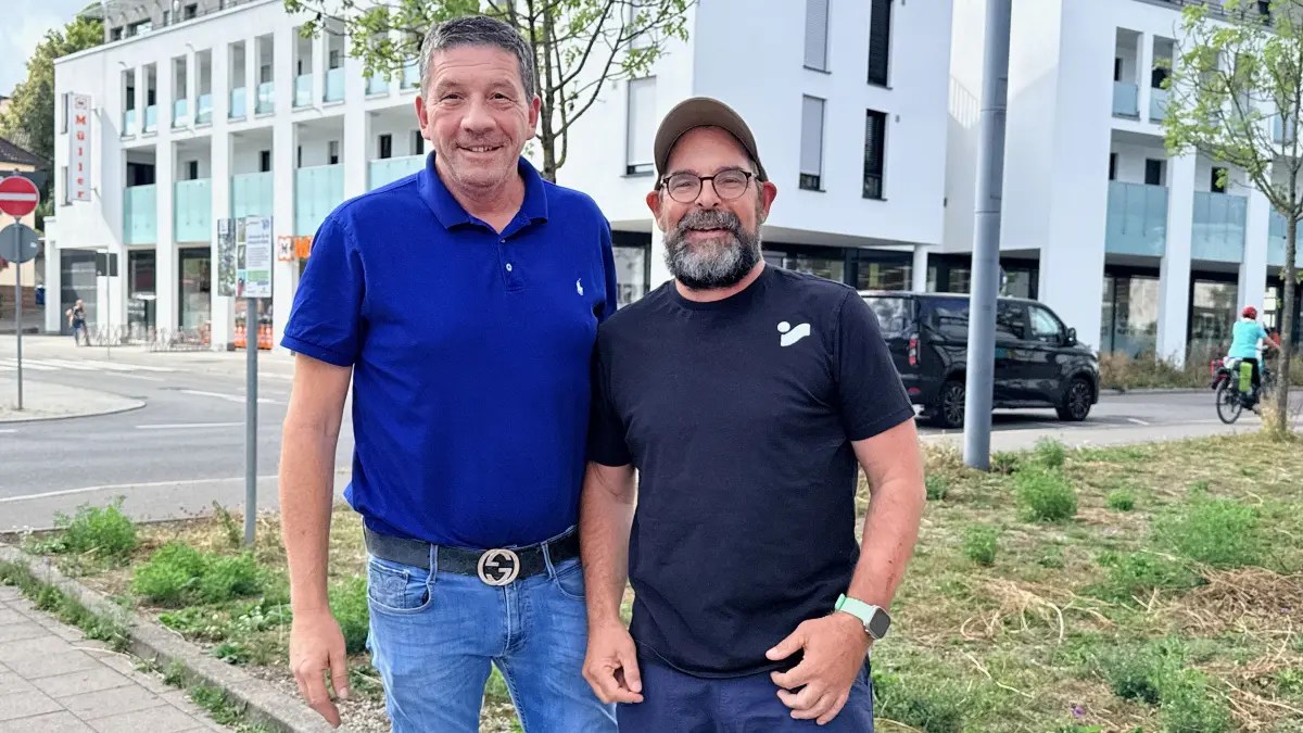 Die beiden Einzelhändler Detlev Maier und Marcus Frank wünschen sich ein besseres Baustellenmanagement.