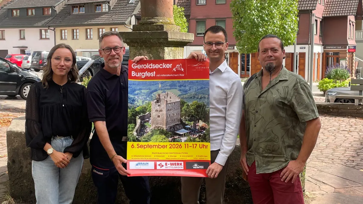 Freuen sich auf die bereits 18. Ausgabe des Geroldsecker Burgfests (von links): Pia Feger, Christian Vögele, Bürgermeister Michael Moser und Wim Cannie
