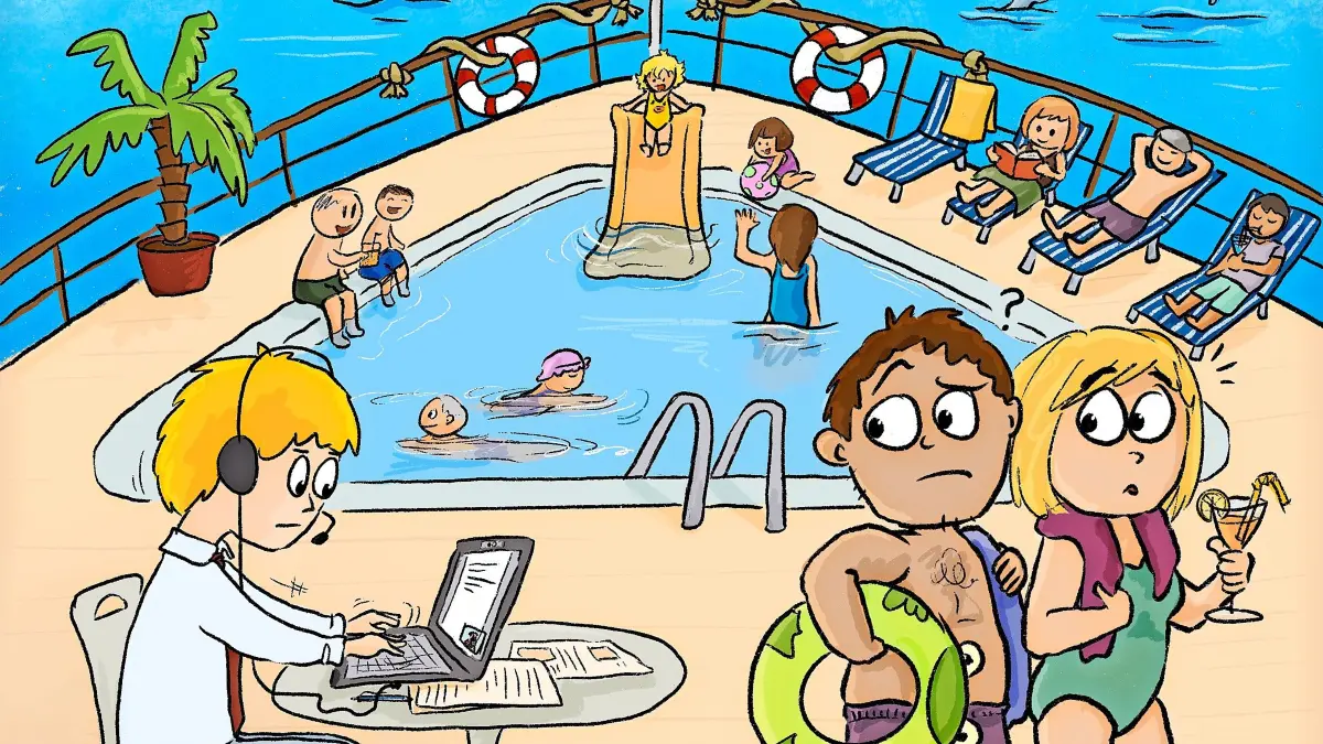 Arbeit oder Urlaub? (Karikatur)